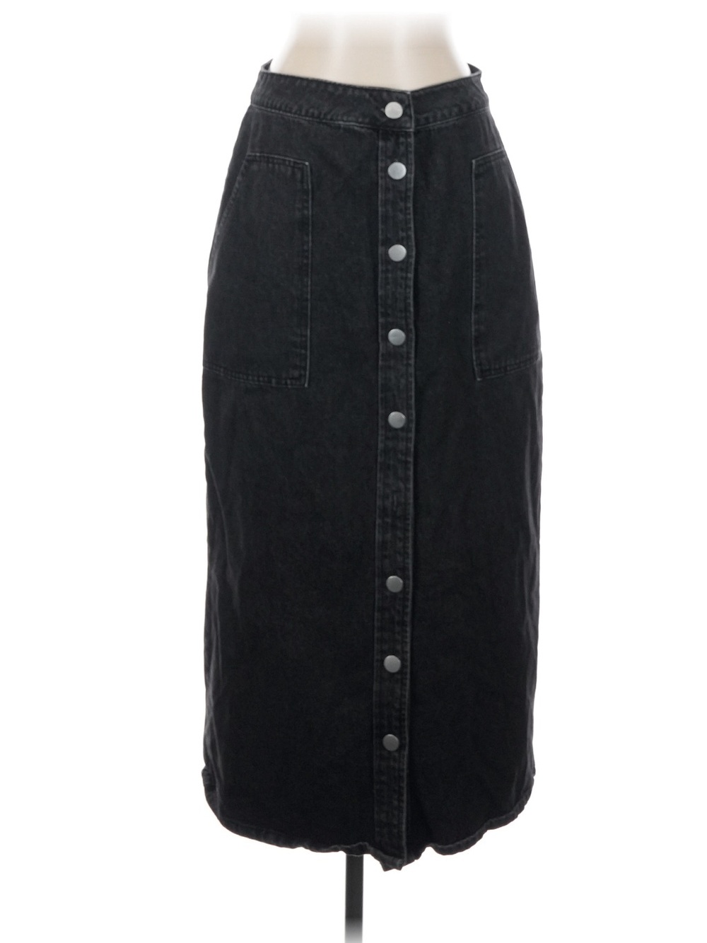 Lulu's Black Button-Front Midi Skirt with Patch Pockets